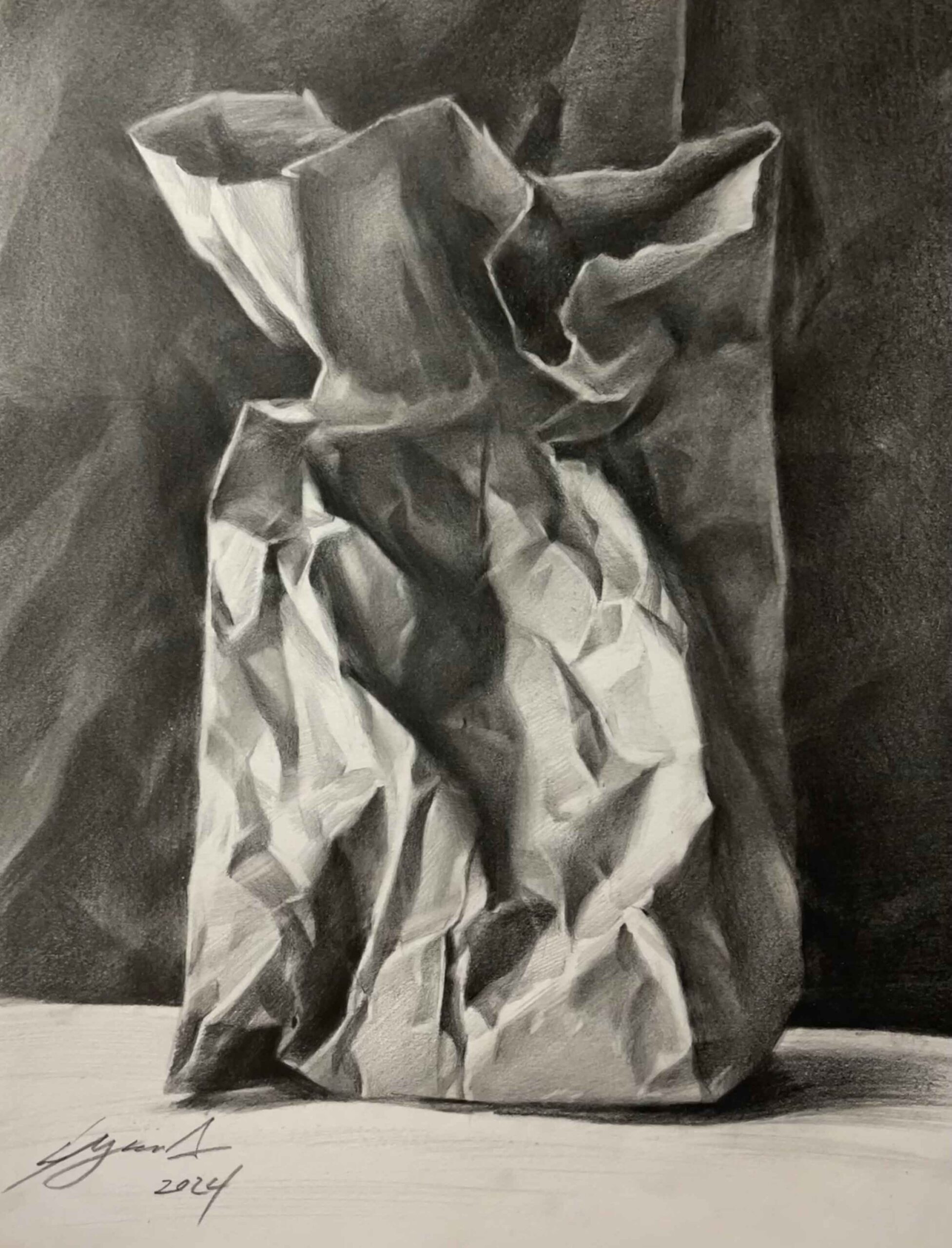 鉛筆デッサン：紙袋の描き方 by AZUMAs美術学院 | 大阪絵画教室/美大